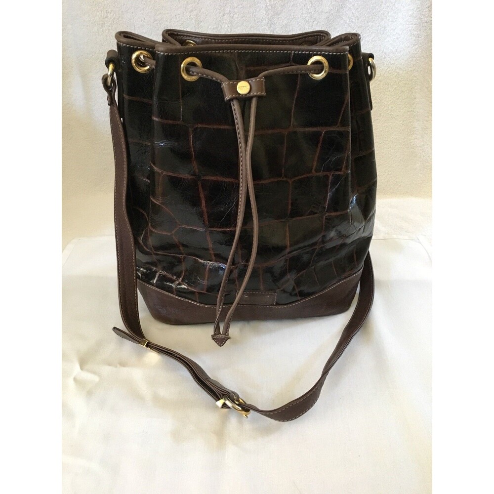GIANFRANCO FERRE Women’s Bucket Handbag Leather & Crocodile Embossed Brown
